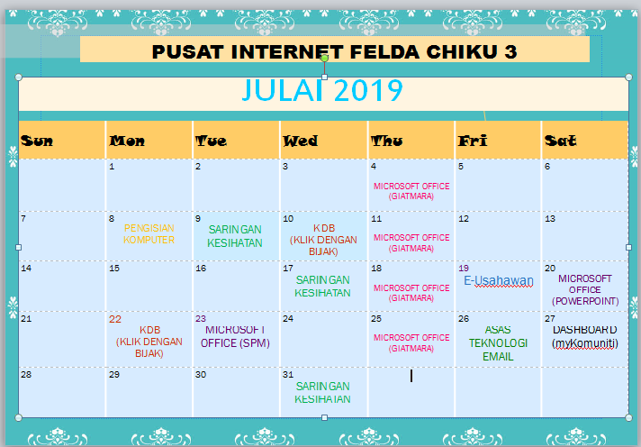 JADUAL KELAS JULY 2019