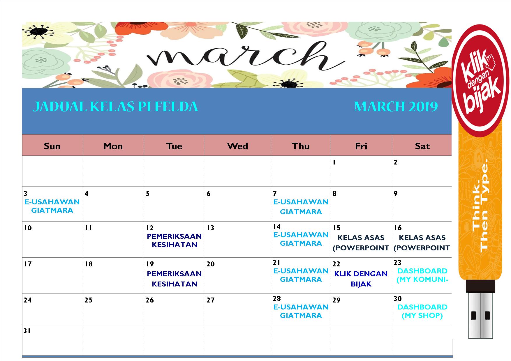 JADUAL KELAS MAC 2019