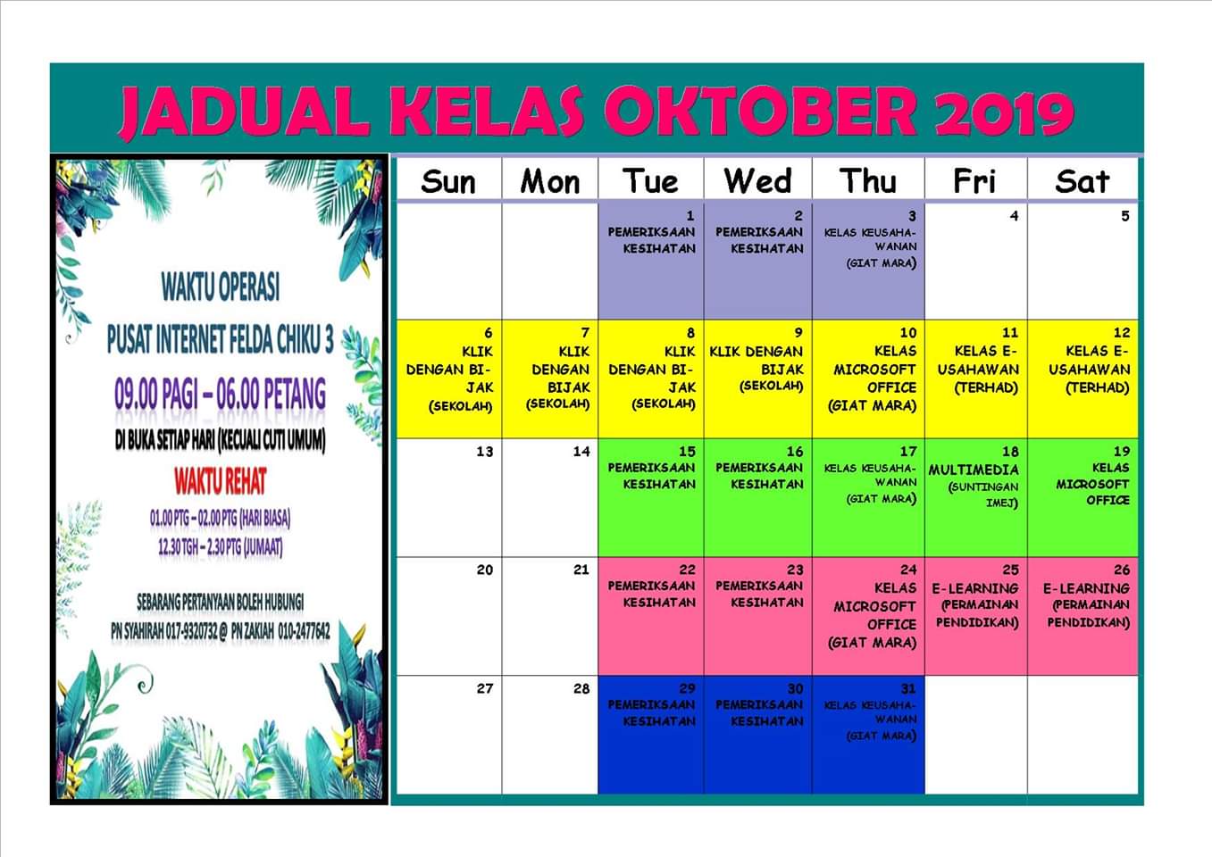 JADUAL KELAS OKT 2019