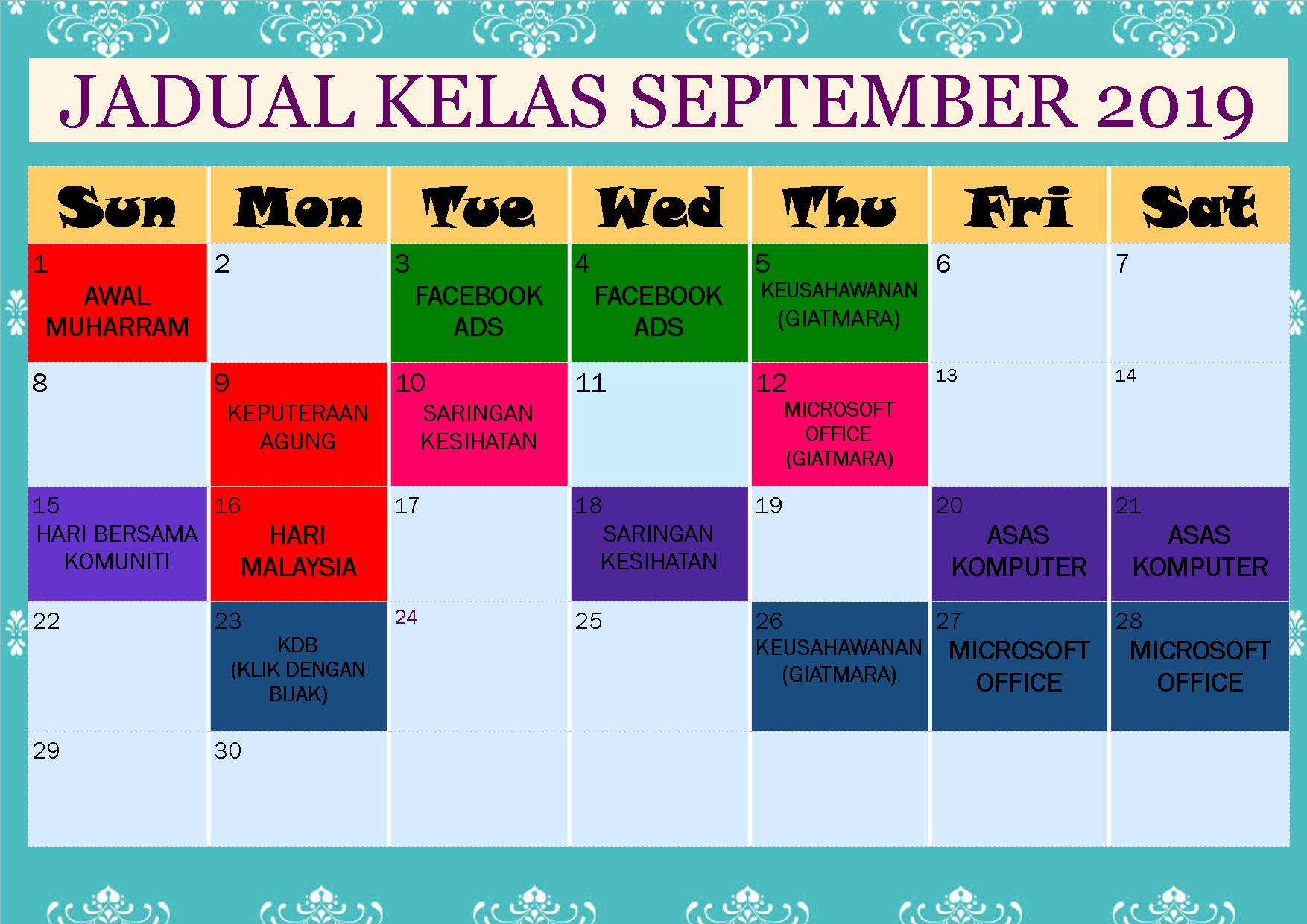 JADUAL KELAS SEPT 2019