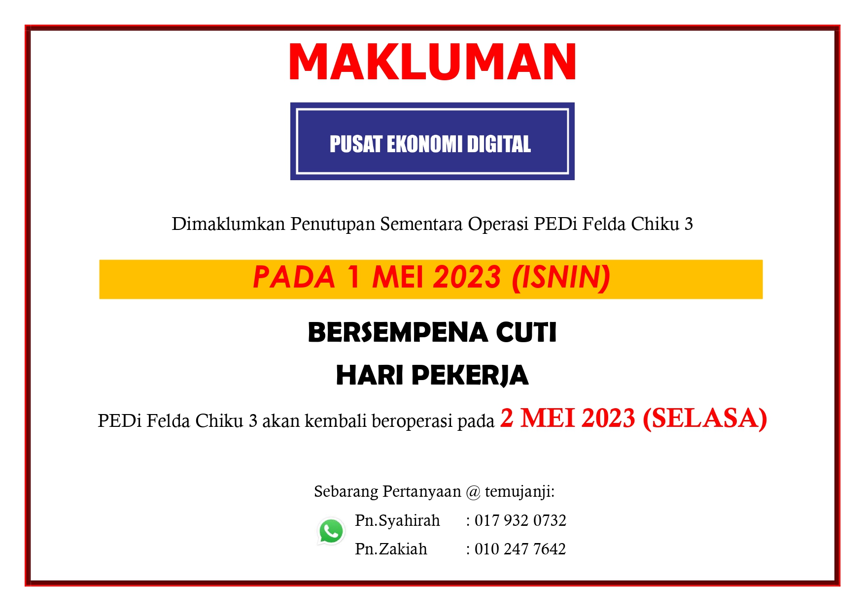 NOTIS TUTUP PEDi HARI PEKERJA page 0001